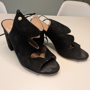 Black Suede Block Heeled Sandals